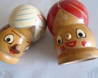 wooden salt and pepper shakers hand painted turbans