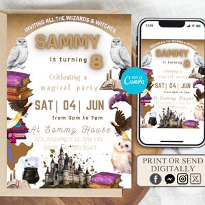 Editable Magical Birthday Invitation, Wizards Witches Birthday Invitation Template, Printable Magic Wizardry Castle Birthday Party Invite