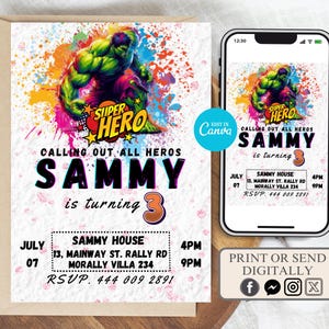 Editable Superhero Birthday Invitation Template (Digital Download)