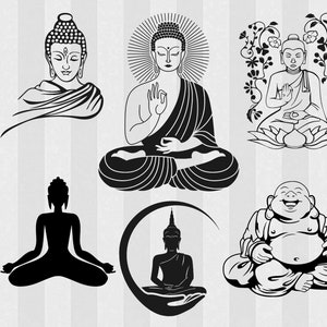 Bouddha SVG Bundle - 45 téléchargements instantanés - Silhouette et Circuit coupe fichiers (6-svg 6-png 6-eps 6-jpg 6-dxf)