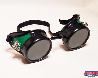 Black and Green Alien World Goggles w/ Silver Accents - Apocalypse Motorcycle UFO Time Traveler Mad Scientist Optic-Conductors Llimited