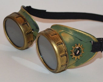 Steampunk Goggles, Green Steampunk Goggles, Victorian Goggles, Post Apocalypse Goggles, Dieselpunk Goggles, Sunglasses, Goggles