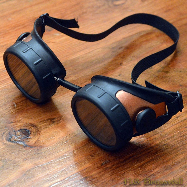 Copper and Matte Black STEAMPUNK GOGGLES Time Traveler Optic-Conductors Victorian Cyber Rave Geekery Motorcycle Biker Welding Scifi