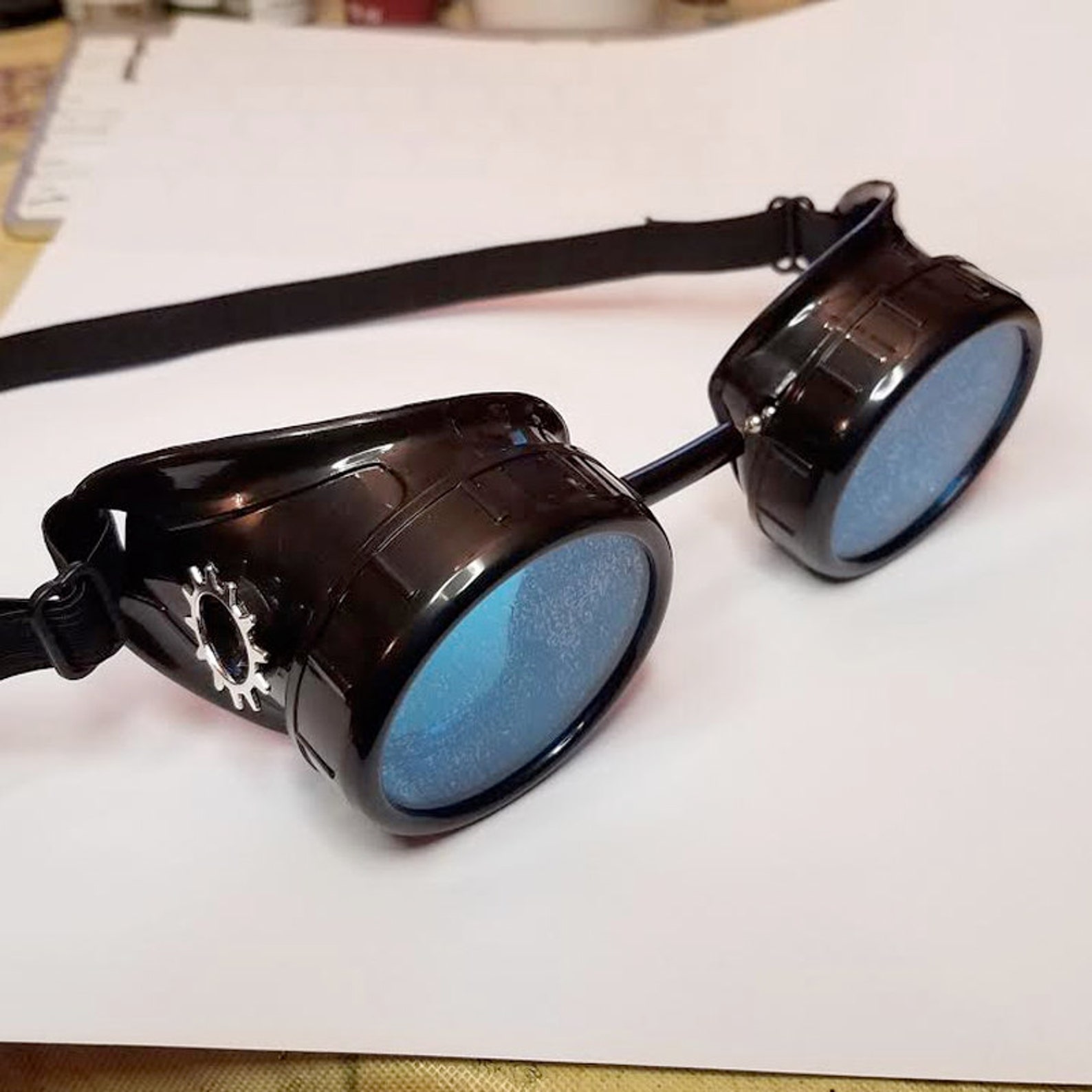 Black Steampunk Goggles W/ Blue Lenses and Silver Gears | Etsy