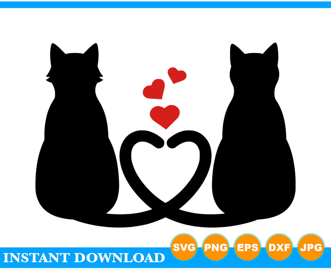 Two Cats With Heart Royalty Free SVG, Cliparts, Vectors, and Stock