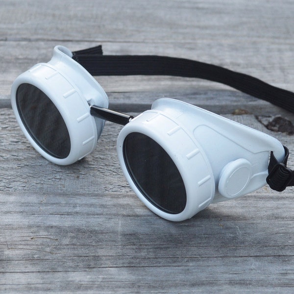 White Steampunk Goggles Apocalypse Motorcycle Mad Scientist Atomic Optic-Conductors Cyber Halloween Costume Christmas