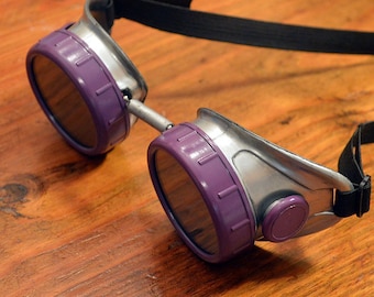 Silver and Purple ATOMIC STEAMPUNK GOGGLES Great for Halloween, Cosplay Costume, Birthday Gift or Post Apocalypse Wasteland Sandstorm