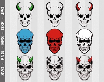 Skulls SVG Bundle - 45 Instant Downloads - Silhouette and Circuit Cut Files (9-svg 9-png 9-eps 9-jpg 9-dxf)