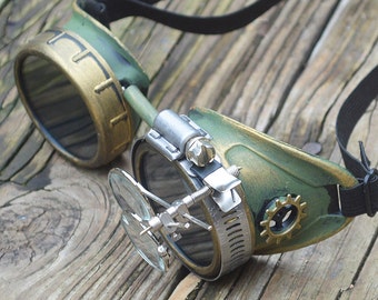 Steampunk, Steampunk Goggles, Steampunk Eyewear, Victorian Goggles, Post Apocalypse Goggles, Dieselpunk Goggles, Green Goggles, Gold Goggles