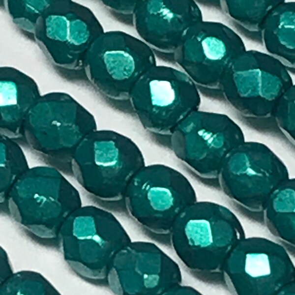 50 2mm Saturated metallic Arcadia green fire polish beads