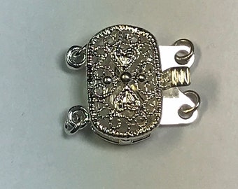 1 PC OVAL RUBY BOX CLASP 2 STRAND ANTIQUE STERLING SILVER PLATED 620 MON-259