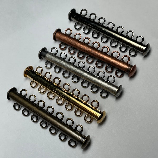 2 7-strand slide clasps, 41mm, silver plate, gold plate, antique silver plate, antique brass plate, black oxide, antique copper plate