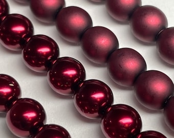 75 6mm burgundy shiny, matte glass pearls, made in the Czech Republic