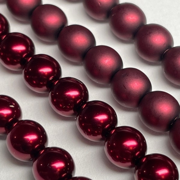 75 6mm burgundy shiny, matte glass pearls, made in the Czech Republic