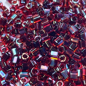 Miyuki #9367 Garnet Lined Ruby AB Hex Cut seed beads 8/0, 20 grams