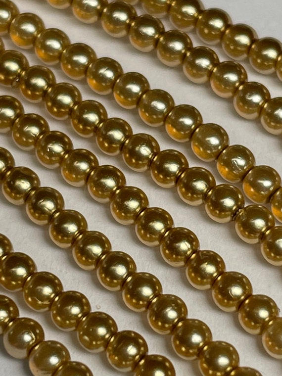 150 2mm Round glass pearls, gold