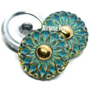 1 18mm Czech glass hand painted Collarette button with shank