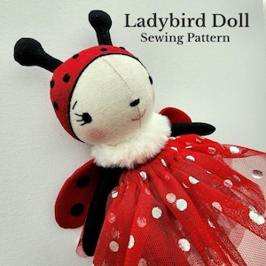 Molde em PDF para costura de boneca joaninha, tutorial para iniciantes em pelúcia, brinquedo de pelúcia faça você mesmo, presente, download instantâneo