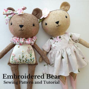 Embroidered Bear Doll Sewing Pattern PDF Tutorial Soft Toy Pattern Beginner Friendly Heirloom Gift