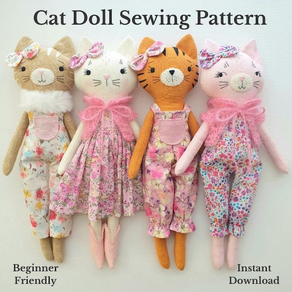 Katze Puppe Schnittmuster PDF, Anfänger Kuscheltier Anleitung, DIY Baby Geschenk, Sofort Download