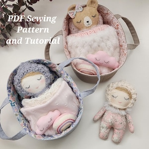 Mini Dolls and Carrycot Sewing Pattern and Tutorial Accessories and Bassinette Pattern PDF Tutorial Doll Bed Set Quiet Play Nursery Toy