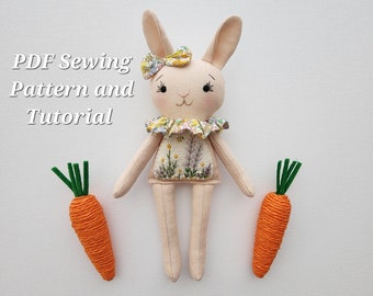 Mini Embroidered Bunny Doll Pattern - Digital pdf Doll Sewing Pattern