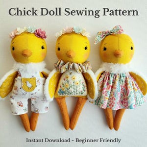 Embroidered Chick Doll Sewing Pattern PDF, Easter Plush Toy Tutorial, Beginner Soft Toy