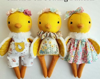 Embroidered Chick Doll Sewing Pattern PDF, Easter Plush Toy Tutorial, Beginner Soft Toy