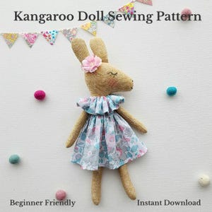 Kangaroo Doll Sewing Pattern PDF DIY Nursery Soft Toy with Dress and Shawl