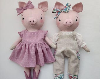 Pig Doll Sewing Pattern PDF Tutorial, Stuffed Pig Plush, Beginner Soft Toy, 14 Inch