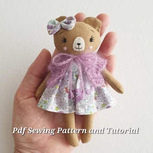 Miniature Bear Doll Pattern DIY Toy Dollhouse Bear Beginner Sewing Pattern PDF Tutorial Small Plush Handmade Easy Craft Child Toy Gift