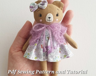 Miniature Bear Doll Pattern DIY Toy Dollhouse Bear Beginner Sewing Pattern PDF Tutorial Small Plush Handmade Easy Craft Child Toy Gift