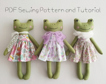 Frog Doll Sewing Pattern and Tutorial. Mini Froggy Doll PDF Sewing Pattern and Tutorial.