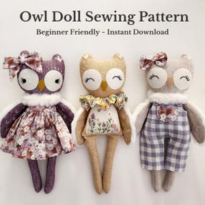 Owl Doll Sewing Pattern PDF Woodland Nursery Soft Toy with Clothes and Embroidery