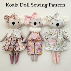 Patrón de costura para koala (PDF), peluche infantil con ropa, tutorial para hacer una muñeca heredada.