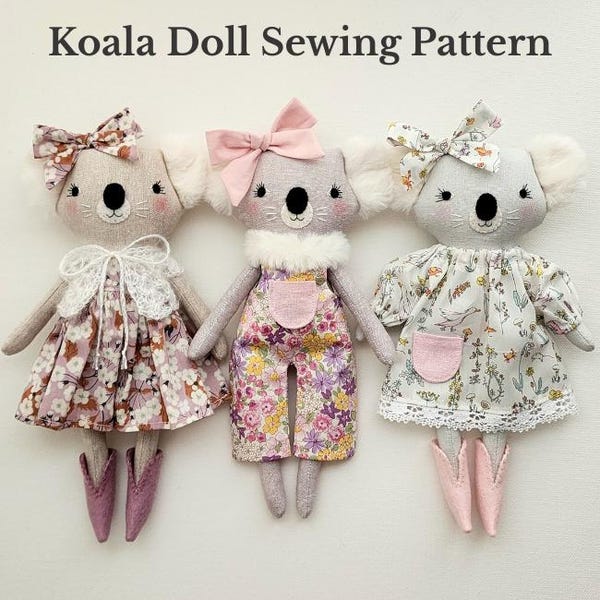 Patrón de costura para koala (PDF), peluche infantil con ropa, tutorial para hacer una muñeca heredada.