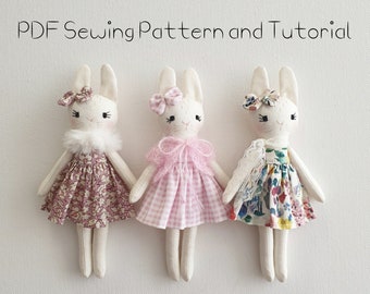 Bunny Sewing Pattern PDF. Doll Sewing Pattern and Tutorial. Mini Bunny Doll Sewing Pattern and Tutorial.