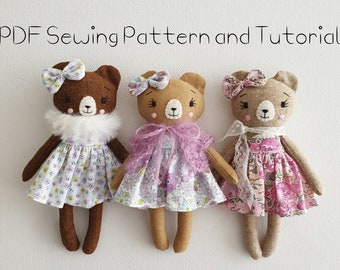 Bear Doll Doll Sewing Pattern and Tutorial. Mini Bear Doll PDF Sewing Pattern and Tutorial.