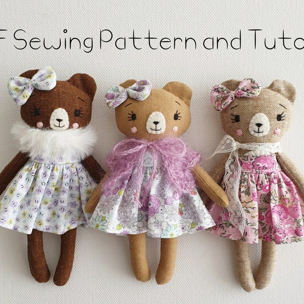 Bear Doll Doll Sewing Pattern and Tutorial. Mini Bear Doll PDF Sewing Pattern and Tutorial.