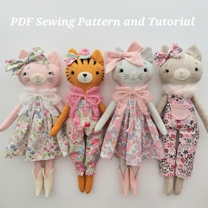 Patron de couture de poupée de chat PDF Tutoriel facile pour débutant en peluche Cadeau de baby shower Poupée de chat faite à la main à faire soi-même Apprendre à coudre Décoration de chambre d'enfant