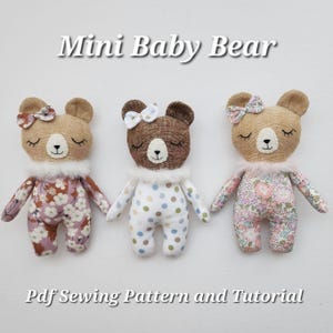 Baby Bear Sewing Pattern and Tutorial Collectable Mini Bear Doll Pattern PDF Tutorial Teddy Bear Plush Toy Pattern Quiet Play Nursery Toy