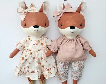 Fox Doll naaipatroon PDF Kwekerij Zacht pluche DIY speelgoed met kleding Heirloom-tutorial