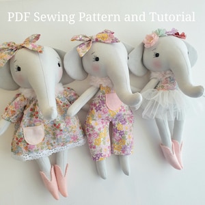 Elephant Sewing Pattern DIY Stuffed Animal Beginner Pattern Baby Shower Gift Tutorial Plushie Toy Handmade Nursery Decor Soft Toy Project