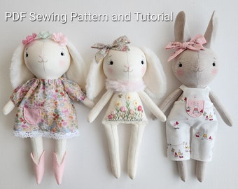 Embroidered Bunny Doll Pattern - Digital pdf Doll Sewing Pattern