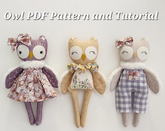 Embroidered Owl Doll Pattern - Digital pdf Doll Sewing Pattern