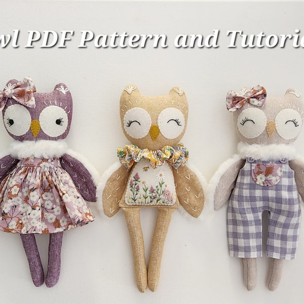 Patrón de muñeca búho bordado - Patrón de costura de muñeca digital pdf
