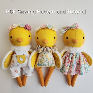 Easter Chick Sewing Pattern Stuffed Chick DIY Easter or Baby Shower Gift PDF Tutorial Embroidered Handmade Doll Nursery Decor Spring Craft