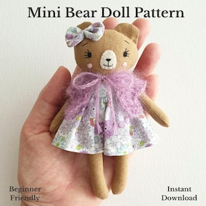 Mini Bear Doll Pattern PDF, Easy Beginner Sewing Tutorial, Soft Toy Gift, Instant Download