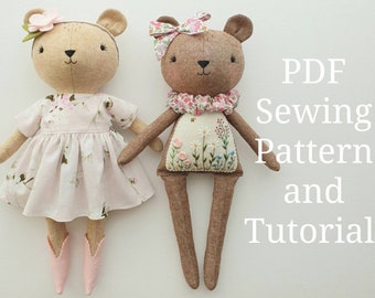 Embroidered Bear Doll Pattern - Digital pdf Doll Sewing Pattern