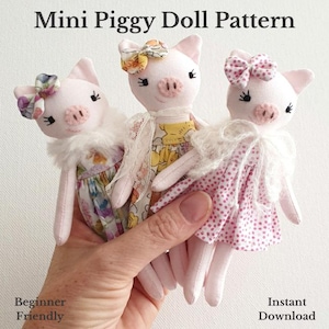 Mini Pig Doll Sewing Pattern: DIY Plush Toy, Clothes Included (PDF Tutorial)